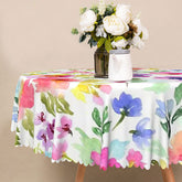 Aperturee - Aperturee Modern Colorful Floral Round Tablecloth for Vibrant Spring and Summer Dining Wedding or Party Decor